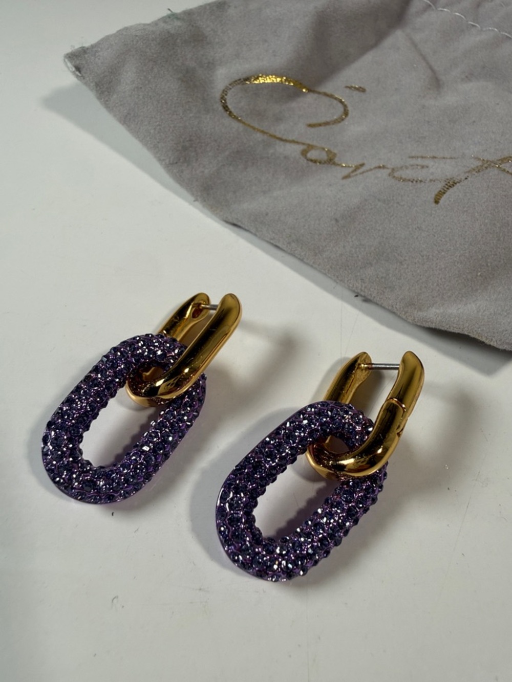 Covet Gold & (detachable) Purple Crystal Link Earrings - can be worn 2 ways!